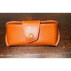 Original Penguin Tan Faux Leather Eyeglass Case Blue Lining Logo Snap Closure